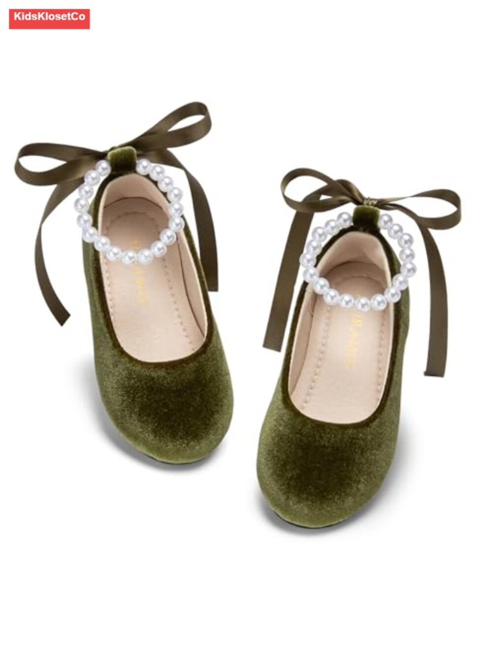 Toddler Flower Girl Ballet Flats Velvet Mary Jane with Pearl Strap